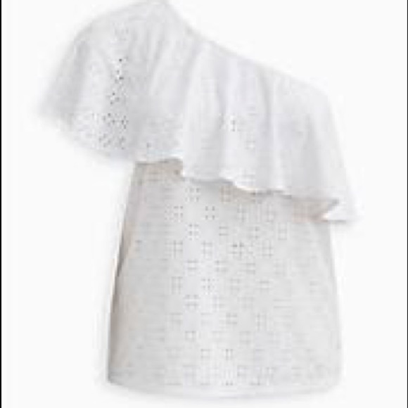 Torrid ONE SHOULDER RUFFLE TOP - EYELET JERSEY WHITE New Plus Size 4X 3X - Picture 2 of 3